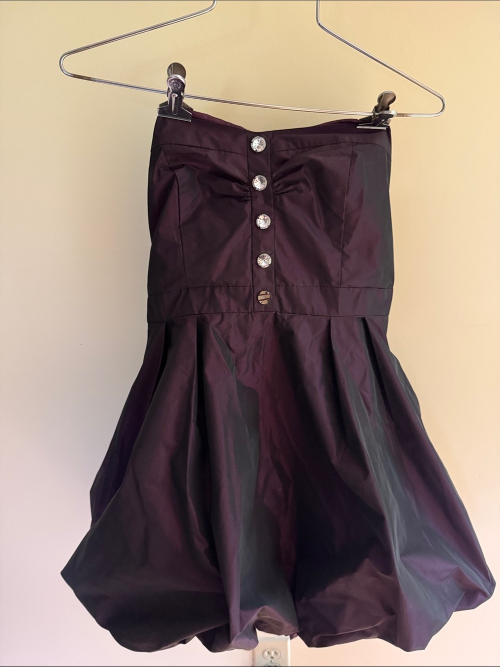 Strapless Purple Bubble Skirt with Decorative Buttons